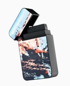 Staze Butane Lighter Iceland Torch refillable wind-resistant torch with abstract design and flip-top cover.